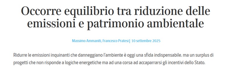 Articolo criticabile "Occorre equilibrio tra Riduzioni di Emissioni e Ambiente"