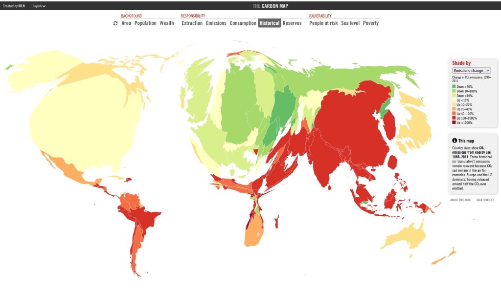 The carbon map, cumulative CO2 emissions (1850-2011)