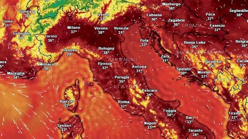 Temperature soprea i 30 gradi cent. in gran parte dell'Italia del centro-nord
