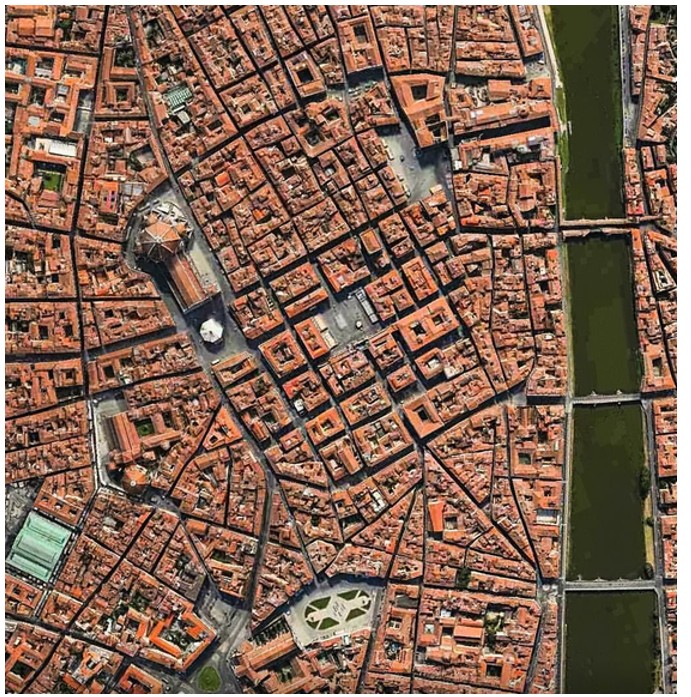 Città. Trama degli edifici visti da''alto. Vista zenitale